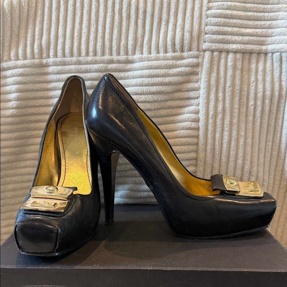 Nine West Black Heels with Gold Accents